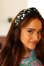 Load image into Gallery viewer, Black Heart Pearl & Jewel Knot Knit Headband