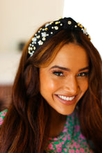 Load image into Gallery viewer, Black Heart Pearl & Jewel Knot Knit Headband