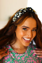 Load image into Gallery viewer, Black Heart Pearl & Jewel Knot Knit Headband