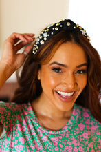Load image into Gallery viewer, Black Heart Pearl & Jewel Knot Knit Headband