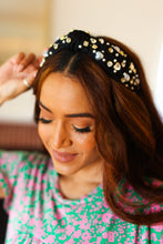 Load image into Gallery viewer, Black Heart Pearl & Jewel Knot Knit Headband