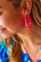 Load image into Gallery viewer, Neon Pink Puka Shell Hoop Earrings
