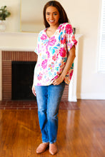Load image into Gallery viewer, Embrace The Day Ivory & Fuchsia Floral V Neck Woven Top