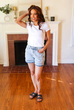 Load image into Gallery viewer, Light Wash High Rise Raw Hem Distressed Denim Shorts