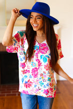 Load image into Gallery viewer, Embrace The Day Ivory & Fuchsia Floral V Neck Woven Top