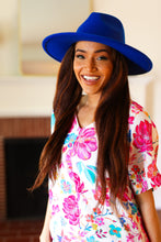 Load image into Gallery viewer, Blue Felt Hard Rim Fedora Hat