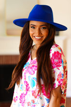 Load image into Gallery viewer, Blue Felt Hard Rim Fedora Hat