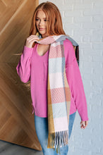 Load image into Gallery viewer, Keep Me Cozy Checkered Fringe Scarf in Pine and Petals