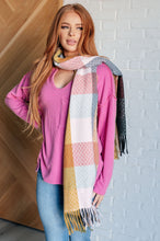 Load image into Gallery viewer, Keep Me Cozy Checkered Fringe Scarf in Pine and Petals