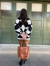 Load image into Gallery viewer, PREORDER: Contrast Trim Cardigan in Black Checkers