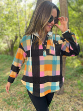 Load image into Gallery viewer, PREORDER: Rainbow Plaid Button Hoodie