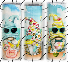 Load image into Gallery viewer, PREORDER: Beach Gnomes UV Color Changing Skinny Tumbler