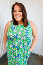 Load image into Gallery viewer, Green & Blue Floral Print Fit and Flare Maxi Dress