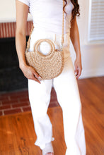 Load image into Gallery viewer, Khaki Rattan Half Moon Cinch Crossbody Bag