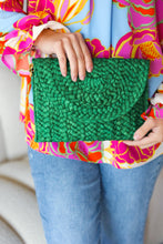 Load image into Gallery viewer, Emerald Green Raffia Woven Clutch Bag