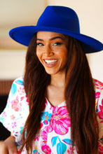 Load image into Gallery viewer, Blue Felt Hard Rim Fedora Hat