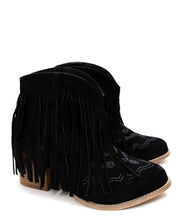 Load image into Gallery viewer, Amos Fringe Ankle Bootie in Black Suede