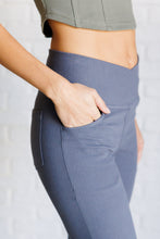 Load image into Gallery viewer, Building Habits Twill Flared Crossover Waist Pant in Titanium