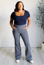Load image into Gallery viewer, Building Habits Twill Flared Crossover Waist Pant in Titanium