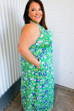 Load image into Gallery viewer, Green & Blue Floral Print Fit and Flare Maxi Dress