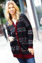 Load image into Gallery viewer, All Class Burgundy Holiday Print Button Cardigan