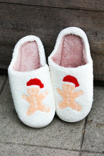 Load image into Gallery viewer, Holiday Gingerbread Print Fleece Slippers