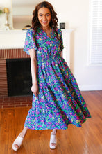 Load image into Gallery viewer, Eyes On You Navy Neon Floral Smocked Waist Maxi Dress