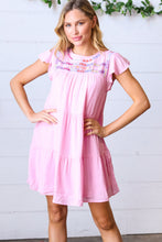Load image into Gallery viewer, Baby Pink Embroidered Tiered Lined Dress