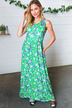 Load image into Gallery viewer, Green & Blue Floral Print Fit and Flare Maxi Dress