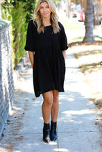 Load image into Gallery viewer, Black Three Quarter Puff Sleeve Babydoll Dress