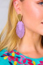 Load image into Gallery viewer, Lilac & Gold Leather Fringe Feather Earrings