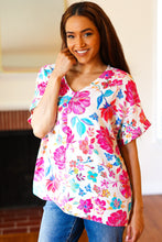 Load image into Gallery viewer, Embrace The Day Ivory & Fuchsia Floral V Neck Woven Top