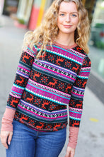 Load image into Gallery viewer, Festive Black & Fuchsia Christmas Print Thermal Top