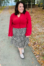 Load image into Gallery viewer, It's Your Day Black Ditzy Floral Smocked Waist Midi Skirt