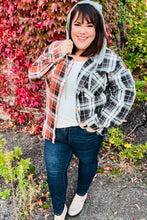 Load image into Gallery viewer, All Put Together Rust/Charcoal Plaid Colorblock Hoodie Shacket