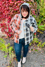 Load image into Gallery viewer, All Put Together Rust/Charcoal Plaid Colorblock Hoodie Shacket