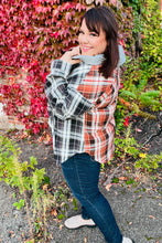 Load image into Gallery viewer, All Put Together Rust/Charcoal Plaid Colorblock Hoodie Shacket
