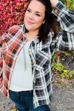 Load image into Gallery viewer, All Put Together Rust/Charcoal Plaid Colorblock Hoodie Shacket