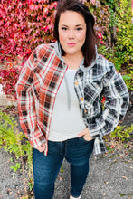 Load image into Gallery viewer, All Put Together Rust/Charcoal Plaid Colorblock Hoodie Shacket