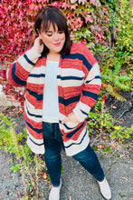 Load image into Gallery viewer, All Put Together Rust & Navy Striped Pocketed Cardigan
