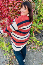 Load image into Gallery viewer, All Put Together Rust & Navy Striped Pocketed Cardigan