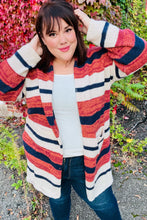 Load image into Gallery viewer, All Put Together Rust & Navy Striped Pocketed Cardigan