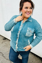 Load image into Gallery viewer, Teal Acid Wash Cotton Waffle Shacket