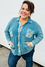Load image into Gallery viewer, Teal Acid Wash Cotton Waffle Shacket