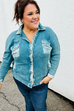 Load image into Gallery viewer, Teal Acid Wash Cotton Waffle Shacket