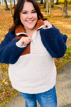Load image into Gallery viewer, Seize The Day Navy & Taupe Quarter Zip Sherpa Pullover