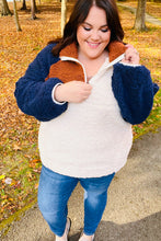 Load image into Gallery viewer, Seize The Day Navy & Taupe Quarter Zip Sherpa Pullover