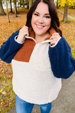 Load image into Gallery viewer, Seize The Day Navy & Taupe Quarter Zip Sherpa Pullover