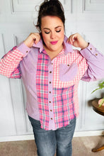 Load image into Gallery viewer, Everyday Bliss Pink & Navy Plaid Color Block Button Down Top