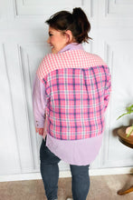 Load image into Gallery viewer, Everyday Bliss Pink & Navy Plaid Color Block Button Down Top